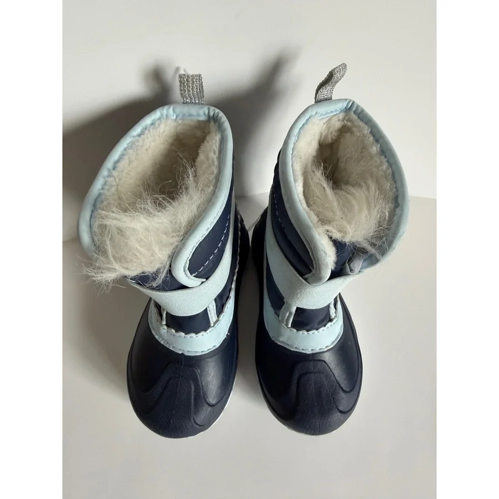 Member's Mark Toddler Girls Size 7/8 Navy Blue Flower Faux Fur Lined Snow Boots